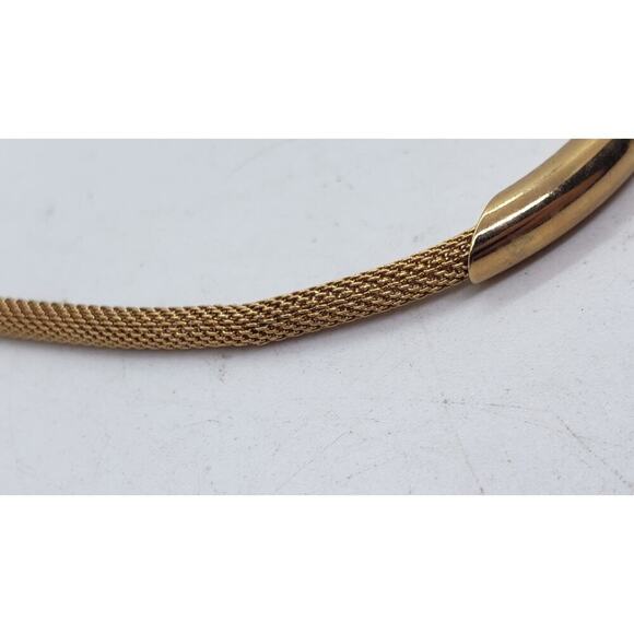 Vintage Avon Gold Tone Hollow Mesh Necklace Curved Bar Rhinestone Accent 1970s - Picture 6 of 9